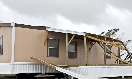 A mobile home bracing against severe weather conditions