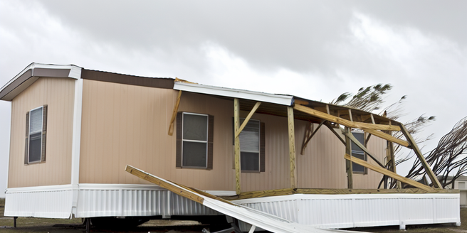 A mobile home bracing against severe weather conditions
