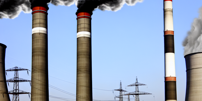A power plant with huge chimneys releasing smoke, symbolizing the burning of fossil fuels
