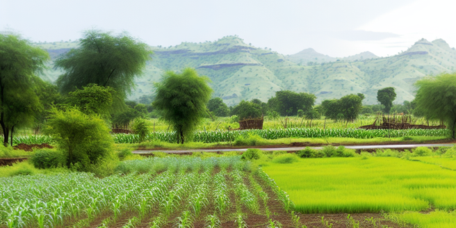 Farm lands flourishing after a monsoon, signifying its impact on agriculture and crop yields